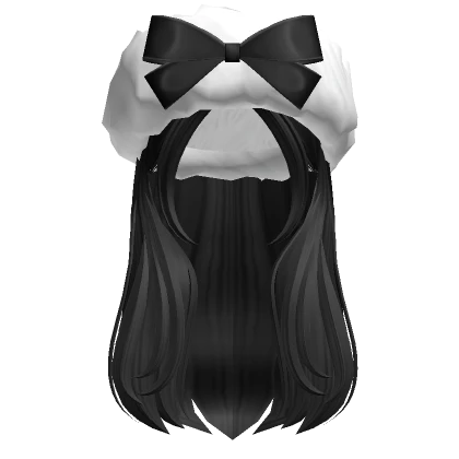 Soft Layered Hair w/ Fluffy Bow Headband (Black)