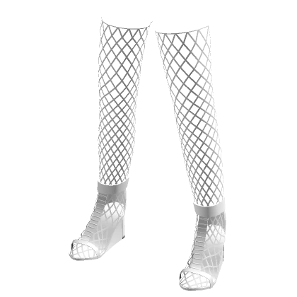 Thigh High Fishnet Platform Heels - White