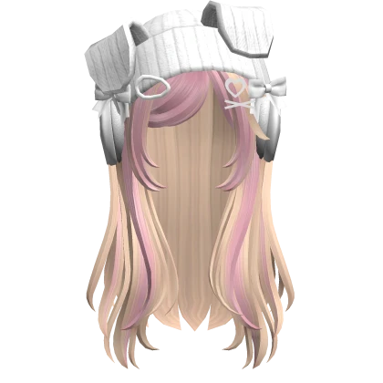 Two-Tone Hair w/ Puppy Beanie in Pink & Blonde