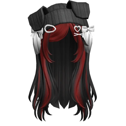Two-Tone Hair w/ Puppy Beanie in Red & Black