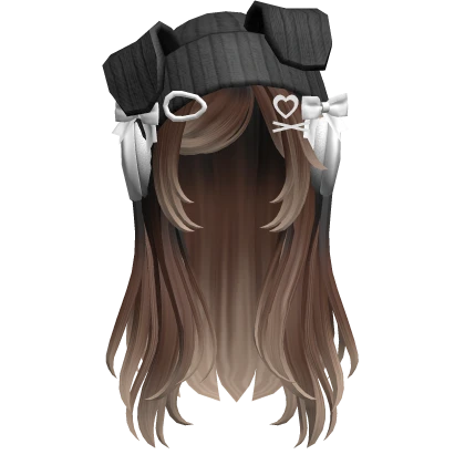 Soft Hair w/ Cute Puppy Beanie (Brown Ombre)