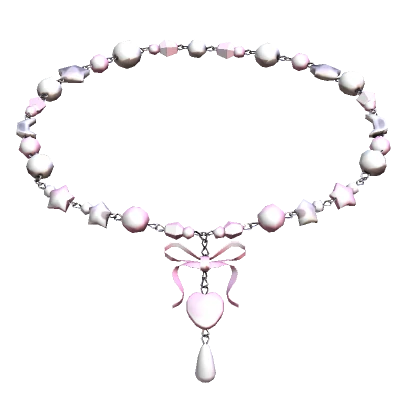 Y2K Soft Pink Ribbon Pearl Couqette Heart Necklace