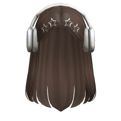 Straight hair w/ Star clips & Headphones in Brown