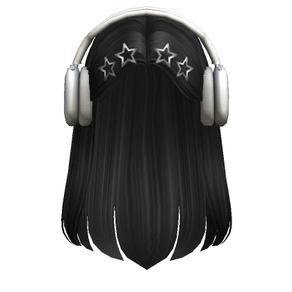 Straight hair w/ Star clips & Headphones in Black