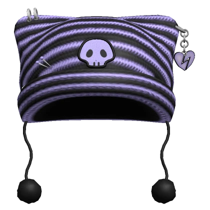 ♡ y2k knit emo skull purple black striped beanie