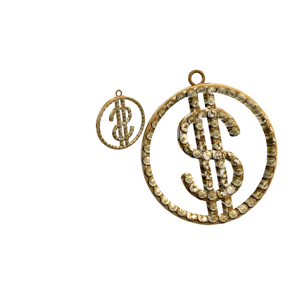 Gold Diamond Dollar Hoop Earrings 