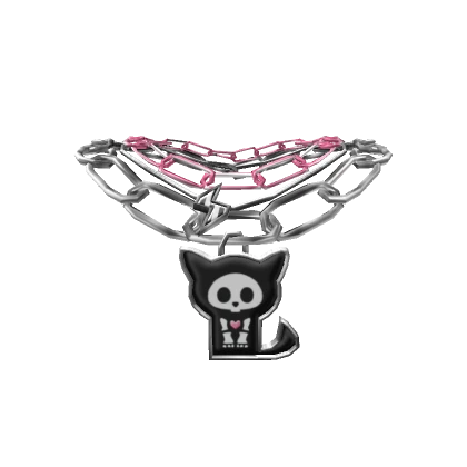 Grunge scene necklace with skeleton cat 3.0