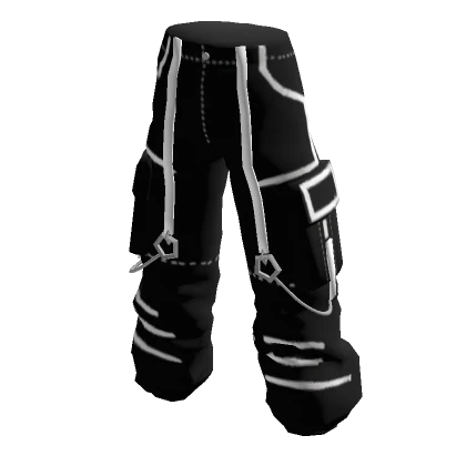 Black/White Stripe Patterns Baggy Techwear Pants