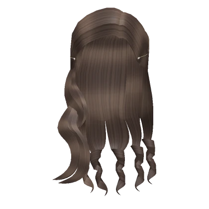 Long Curly Soft Sidepart Brown Hair w/Pearl Clips