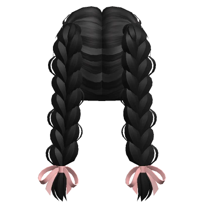 Braided pigtails w/ Pink bows in Black