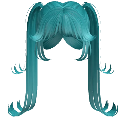 teal blue wispy layered fairy pigtails hime bangs