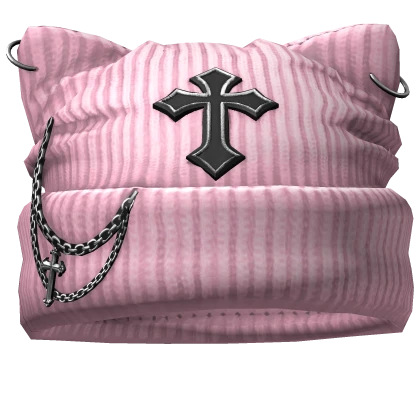 Grunge Kitty Cross Beanie (Pink)