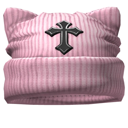 Grunge Kitty Cross Beanie (Pink)