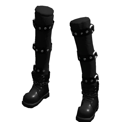 Goth Vkei Leather Boots with Straps (Black)