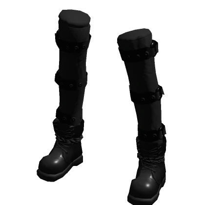 Goth Vkei Leather Boots with Straps (Blackout)