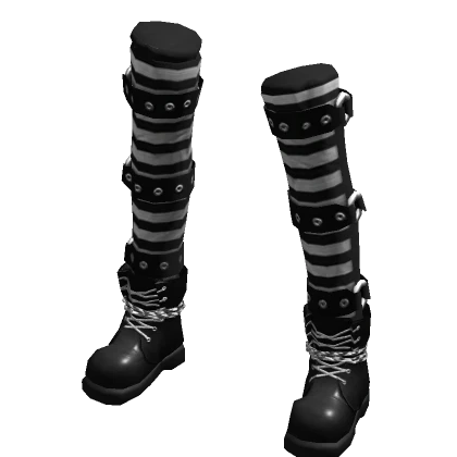 Goth Vkei Leather Boots with Straps (Stripes)