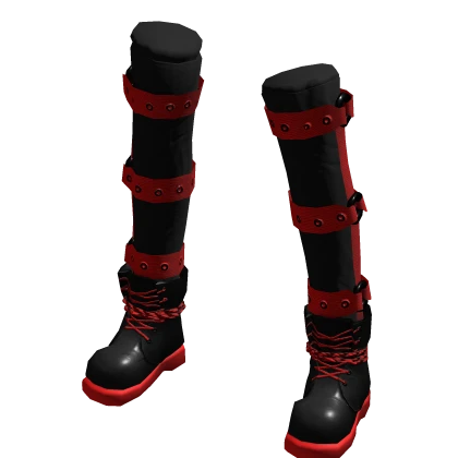 Goth Vkei Leather Boots with Straps (Red Black)