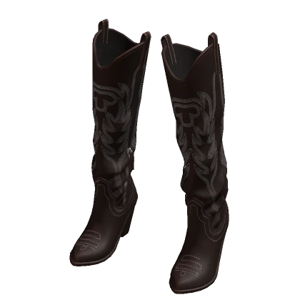 Cowboy Boots Brown Leather High Heels Studded Y2K