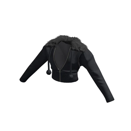 Fur Trim Cropped Jacket Navy