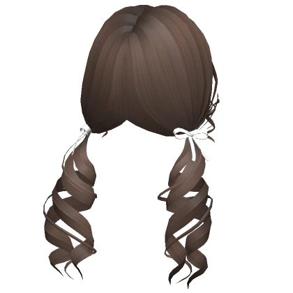 Brown Curly Pigtails With White Bows