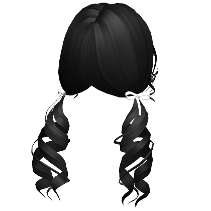 Black Curly Pigtails With White Bows