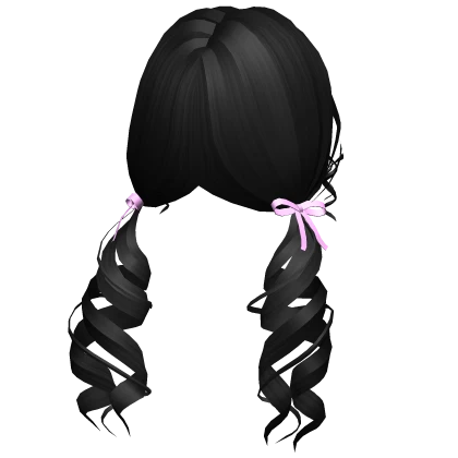 Black Curly Pigtails With Pink Bows
