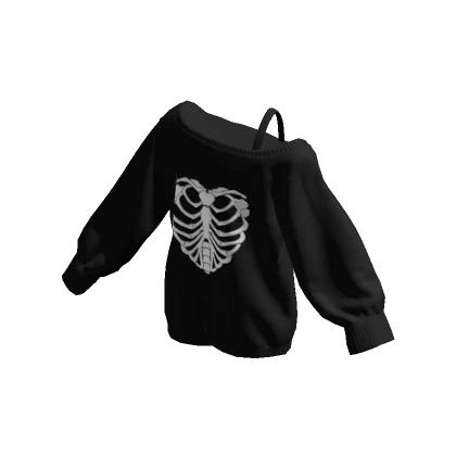 Y2K Heart Rib Cage Off Shoulder Oversized Sweater