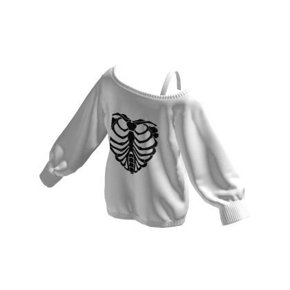 Y2K Heart Rib Cage Off Shoulder Oversized Sweater