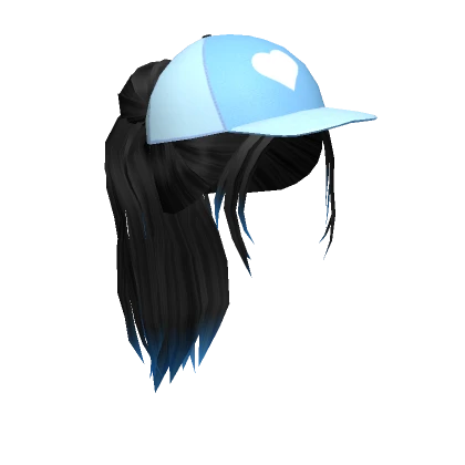 Black Ponytail with Blue Baseball Cap