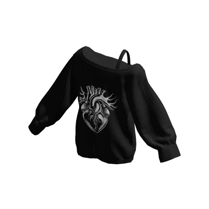 Y2K Heart Off Shoulder Oversized Sweater