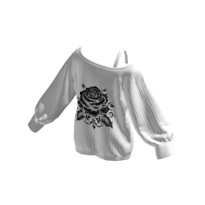 Y2K Rose Off Shoulder Oversized Sweater