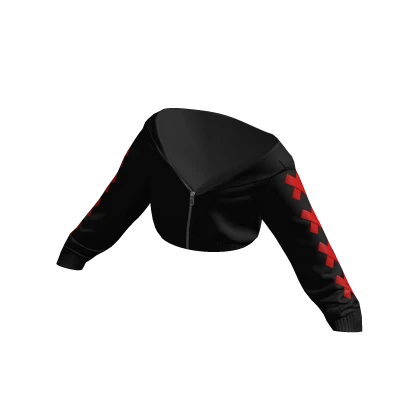 Cropped Half Zipped Black & Red Stitches Hoodie