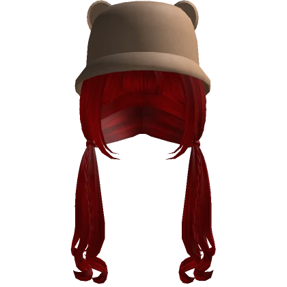 soft wavy pigtails red hair w/ bear hat