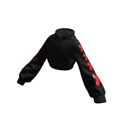 Cropped Oversized Black & Red Stitches Hoodie