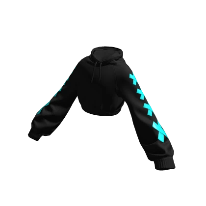 Cropped Oversized Black & Cyan Stitches Hoodie