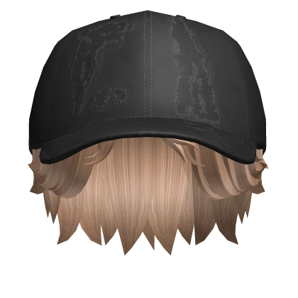 Blonde Skater Boy Hair w Black Distressed Cap