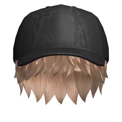 Blonde Messy Boy Hair w Black Distressed Cap