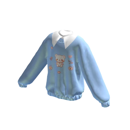 Cute Bear Collared Blue Sweater