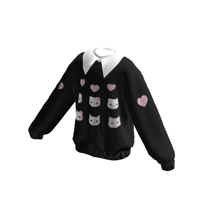 Cute Cats Collared Black Sweater