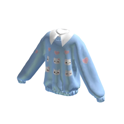 Cute Cats Collared Blue Sweater