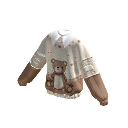 Cute Bear Collared Brown Sweater