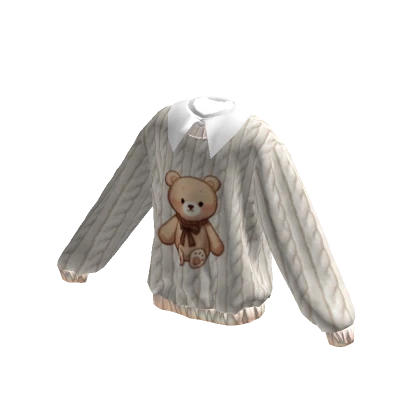 Cozy Bear Collared Beige Sweater