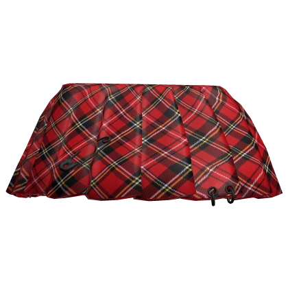 Red Tartan Plaid Safety Pin Pierced Pleated Skirt