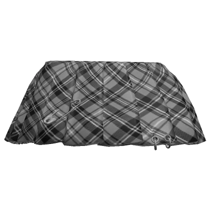 Grey Tartan Plaid Safety Pin Pierced Pleated Skirt