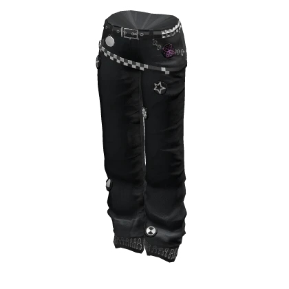Grunge baggy jeans with belts n pins