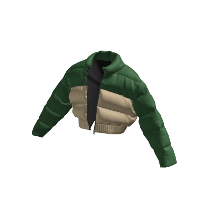 Cropped Green & Beige Puffer