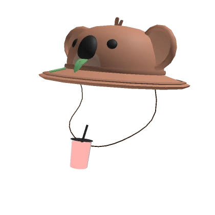 Kawaii Brown Koala Hat with Pink Boba