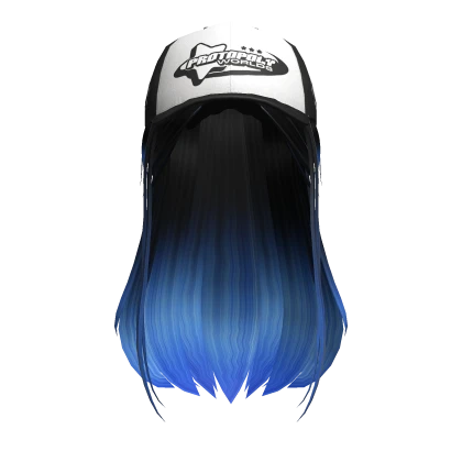 Black Blue Straight Girl Hair w Black Y2K Cap