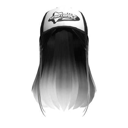 Black White Straight Girl Hair w Black Y2K Cap