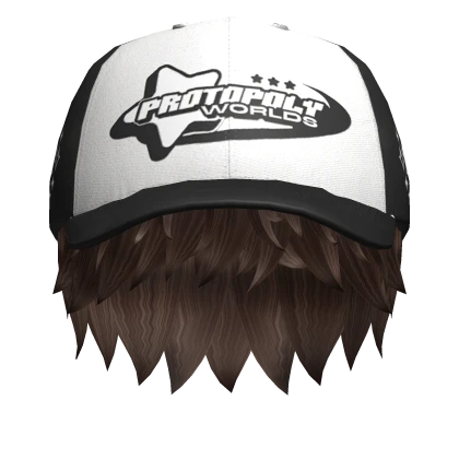 Brown Messy Boy Hair w Black Y2K Cap